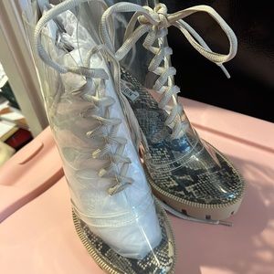 Snake print tan booties